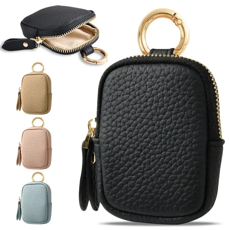 Leather Mini Coin Purse with Keychain